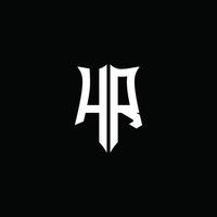 ruban de logo de lettre monogramme hr avec style de bouclier isolé sur fond noir vecteur