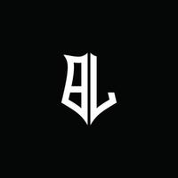 Ruban de logo de lettre monogramme bl avec style de bouclier isolé sur fond noir vecteur