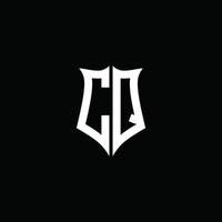 Ruban de logo de lettre monogramme cq avec style de bouclier isolé sur fond noir vecteur