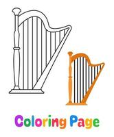 coloration page avec harpe pour des gamins vecteur