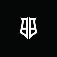 Ruban de logo de lettre monogramme bb avec style de bouclier isolé sur fond noir vecteur
