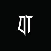 dt monogramme lettre logo ruban avec bouclier style isolé sur noir Contexte vecteur