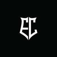 Ruban de logo de lettre monogramme ec avec style de bouclier isolé sur fond noir vecteur