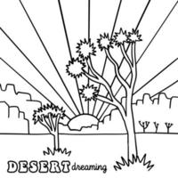 coloration page - noir et pourquoi linéaire main tiré Joshua des arbres dans Arizona paysage. désert ambiance ligne art imprimer. vecteur ligne illustration de américain sud-ouest.