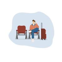 homme à le aéroport, en voyageant homme, prime vecteur