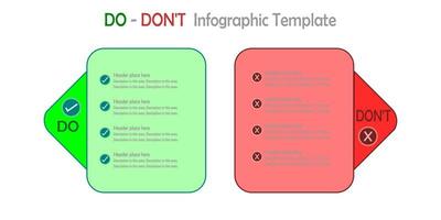 infographie, liste de faire contre ne le fais pas sur blanc Contexte. vérifié et traverser symbole. vert contre rouge signe. vecteur