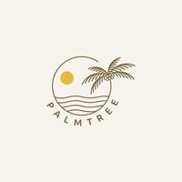 conception minimaliste du soleil de palmier et de la plage de l'île. dessin au trait vintage rétro icône illustration vectorielle vecteur