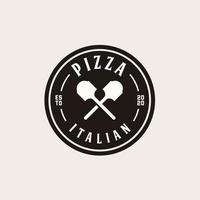 pelle et flamme Pizza logo conception vecteur