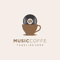 tasse et une vinyle café la musique enregistrements logo conception modèle vecteur