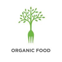 fourchette arbre biologique nourriture Frais logo conception pour restaurant vecteur