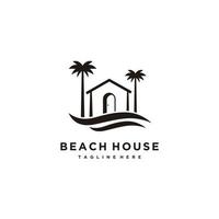 plage maison avec paume arbre minimaliste logo conception vecteur inspiration