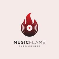 Feu flamme vinyle record la musique studio logo conception inspiration vecteur
