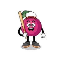 prune fruit mascotte dessin animé comme une base-ball joueur vecteur