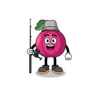 mascotte illustration de prune fruit pêcheur vecteur