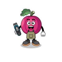 dessin animé illustration de prune fruit comme une coiffeur homme vecteur