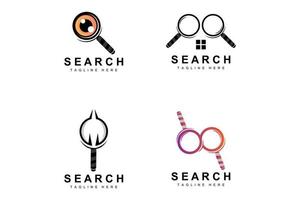 création de logo de recherche, illustration de détective, recherche de domicile, lentille en verre, vecteur de marque d'entreprise