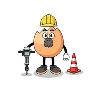 personnage dessin animé de fissuré Oeuf travail sur route construction vecteur