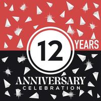 célébrer 12e ans anniversaire logo conception avec rouge et noir Contexte vecteur
