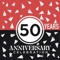 célébrer 50e ans anniversaire logo conception avec rouge et noir Contexte vecteur