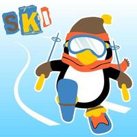 manchot jouer ski, vecteur dessin animé illustration