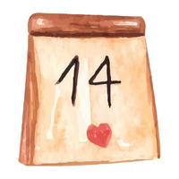 main tiré aquarelle calendrier avec Valentin date. aquarelle illustration, symbole de vacances, romance, l'amour pour carte, imprimer, logo, autocollant. vecteur