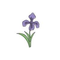 un seul dessin au trait de plantes vivaces fraîches de beauté pour le logo de jardin. concept de fleur d'iris décoratif imprimable pour l'impression d'affiches d'art mural de décoration intérieure. ligne continue dessiner illustration vectorielle de conception vecteur