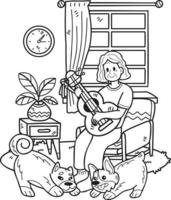main tiré personnes âgées en jouant guitare avec chien illustration dans griffonnage style vecteur
