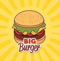 restauration rapide, déjeuner ou repas avec gros hamburger vecteur