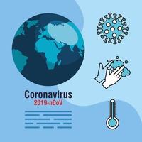 bannière de pandémie de coronavirus avec planète et icônes vecteur