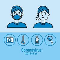 bannière de pandémie de coronavirus personnes malades et icônes vecteur