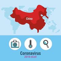 bannière de pandémie de coronavirus avec carte de la chine vecteur