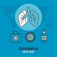 bannière de pandémie de coronavirus avec poumons et icônes vecteur