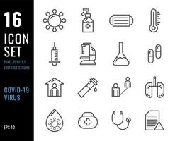 ensemble d'icônes de ligne coronavirus ou covid-19 vecteur