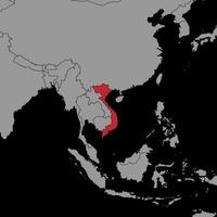 épinglez la carte avec le drapeau du vietnam sur la carte du monde. illustration vectorielle. vecteur