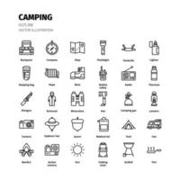 jeu d'icônes de camping. jeu d'icônes de camping contour. icône pour site Web, application, impression, conception d'affiche, etc. vecteur
