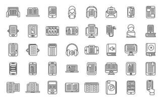 les icônes de lecture numérique définissent le vecteur de contour. livre de bibliothèque