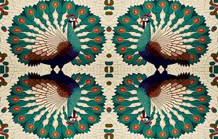 paon faisan dinde mosaïque modèle. abstrait populaire ethnique tribal géométrique graphique doubler. texture textile en tissu sans couture motifs vecteur illustration. fleuri élégant luxe ancien rétro style.
