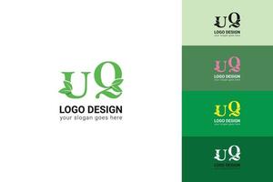 uq des lettres éco logo avec vert feuille. écologie lettre logo. vecteur police de caractères pour la nature affiches, éco amical emblème, végétalien identité, à base de plantes et botanique cartes etc.