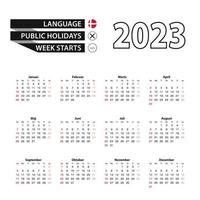2023 calendrier dans danois langue, la semaine départs de dimanche. vecteur