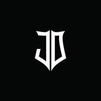 Ruban de logo de lettre monogramme jd avec style de bouclier isolé sur fond noir vecteur