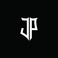 Ruban de logo de lettre monogramme jp avec style de bouclier isolé sur fond noir vecteur