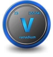 élément chimique de vanadium. symbole chimique avec numéro atomique et masse atomique. vecteur