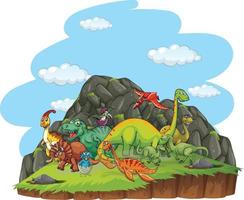 personnage de dessin animé de dinosaures dans la scène de la nature vecteur