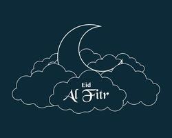 eid Al fitr croissant lune et nuage ligne art vecteur