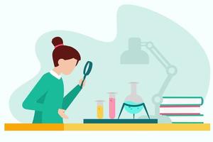 scientifique femme travail dans laboratoire. vecteur illustration dans plat style.