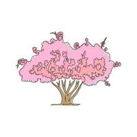 Dessin d'une seule ligne d'arbre de sakura japonais exotique pour l'impression d'affiches de décoration murale d'art à la maison. concept de plante de fleur de cerisier pour le logo du parc national. ligne continue moderne dessiner illustration vectorielle de conception vecteur