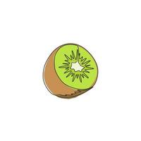 une seule ligne dessinant un kiwi biologique sain à moitié tranché pour l'identité du logo du verger. concept de fruits exotiques frais pour l'icône de jardin fruitier. ligne continue moderne dessiner illustration graphique vectorielle de conception vecteur