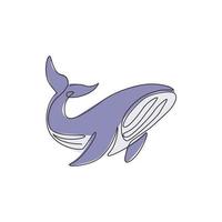 dessin au trait continu unique de la grande baleine pour l'identité du logo de la société marine. concept de mascotte animal gros poisson mammifère pour le logotype de l'entreprise. Une ligne moderne dessiner illustration vectorielle design graphique vecteur