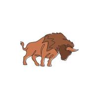 un seul dessin au trait de bison américain biologique sain pour l'identité du logo du bétail. concept de grande mascotte de buffle pour les aliments à base de viande en conserve. Une ligne moderne dessiner illustration graphique vectorielle de conception vecteur