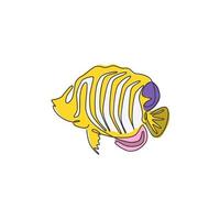 un dessin au trait continu d'un poisson-ange royal mignon pour l'identité du logo de l'entreprise. concept de mascotte de poisson ange de mer pour l'icône de spectacle aquatique. Illustration graphique de vecteur de dessin de ligne unique moderne